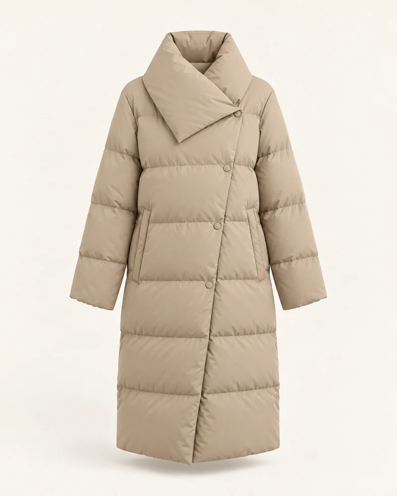 Aurora Wrap-Collar Coat, Oat, front view