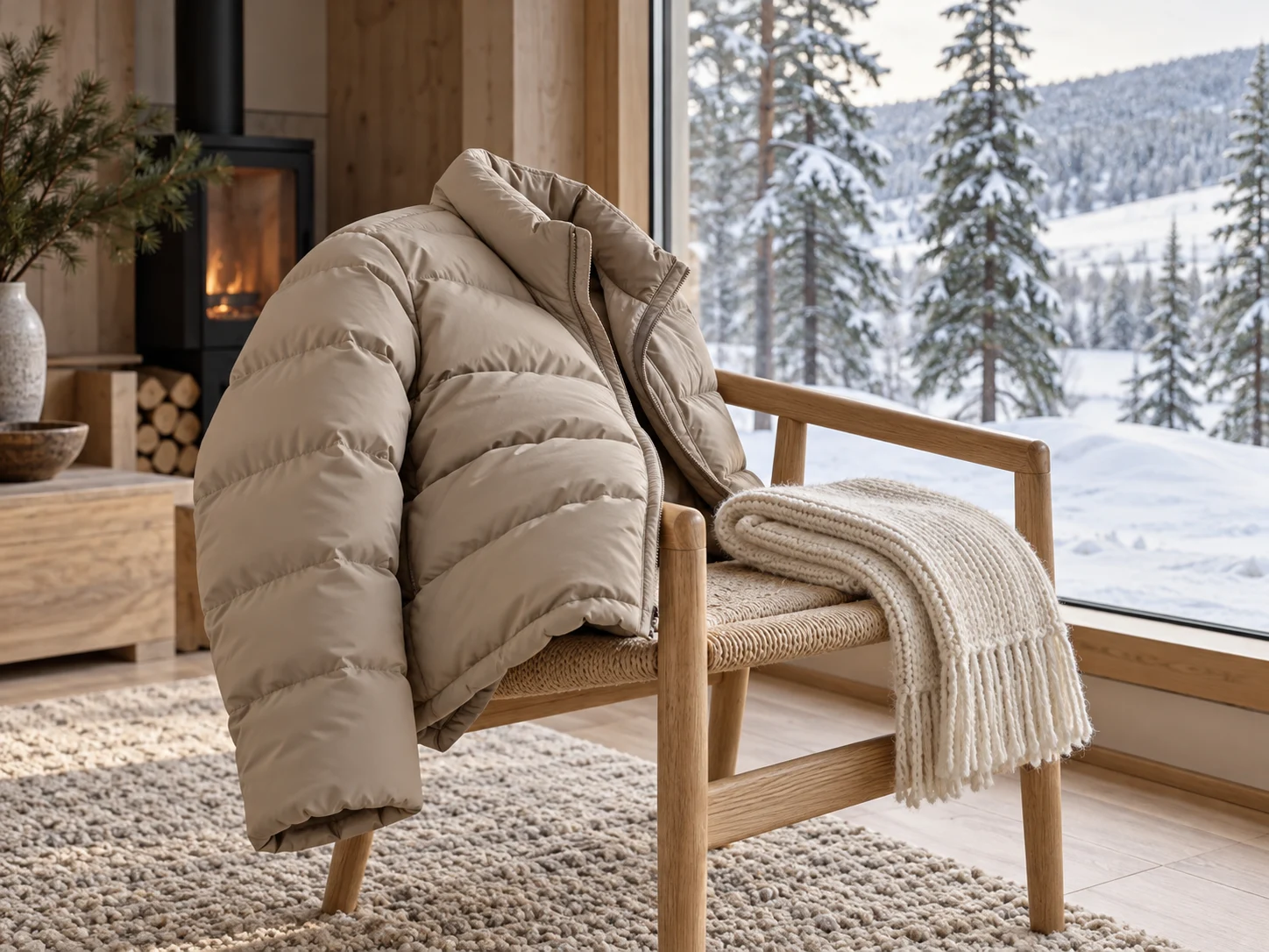 Quiet winter light and Fabrycate down layers in a Nordic-inspired setting